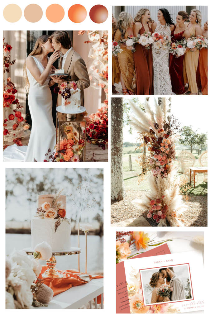 Peach, Cream, Cooper and Rust Wedding Color Palette - One2inspire Designs
