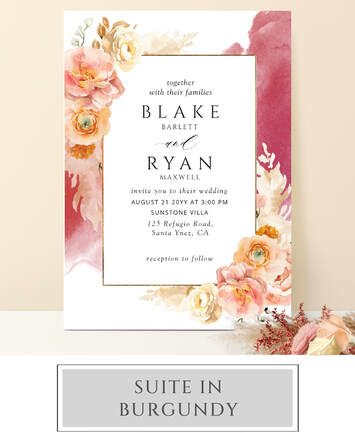 Elegant Burgundy Blush and Peach Wedding Invitation Suite