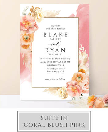 Elegant Peach and Pink Wedding Invitation Suite