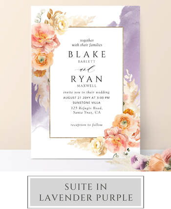 Elegant Peach and Purple Wedding Invitation Suite