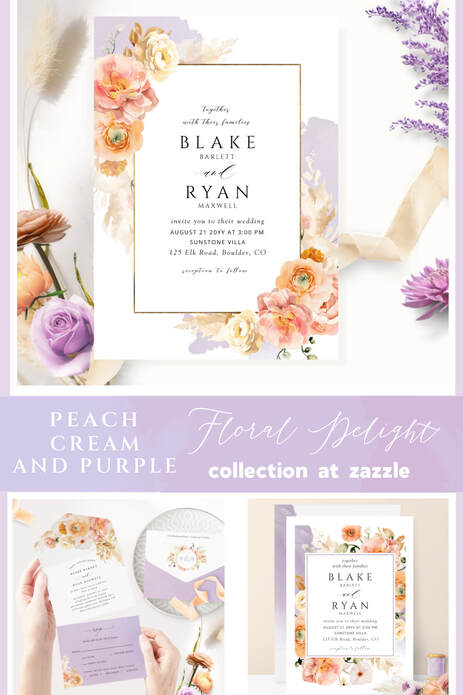 Elegant Purple and Peach Wedding Invitation Suite