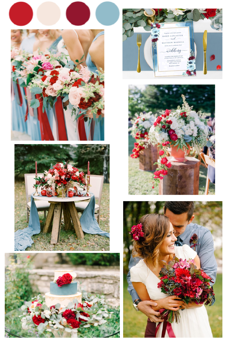 Dusty Blue and Red Wedding Color Theme