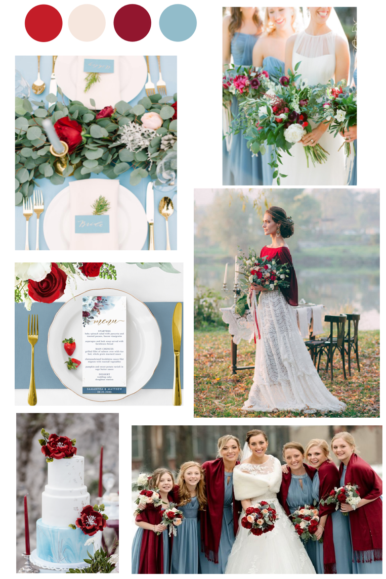 Red and Dusty Blue Wedding Color Palette