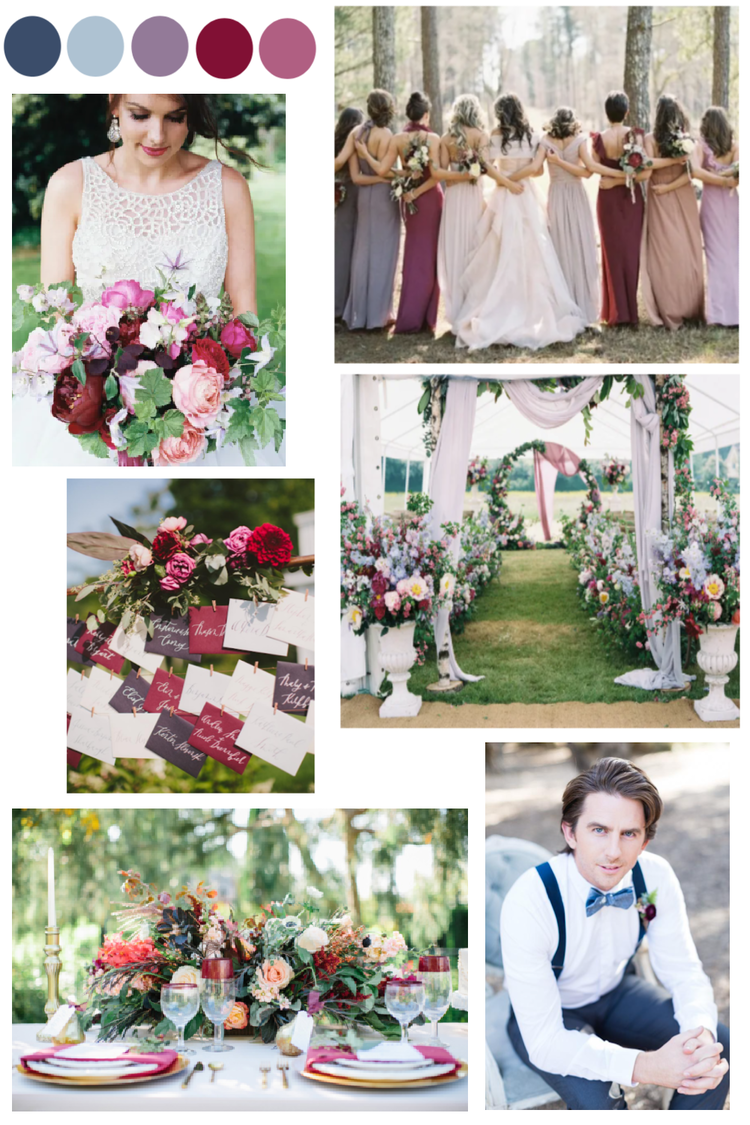 Berry, Burgundy, Dusty Blue and Navy wedding color palette