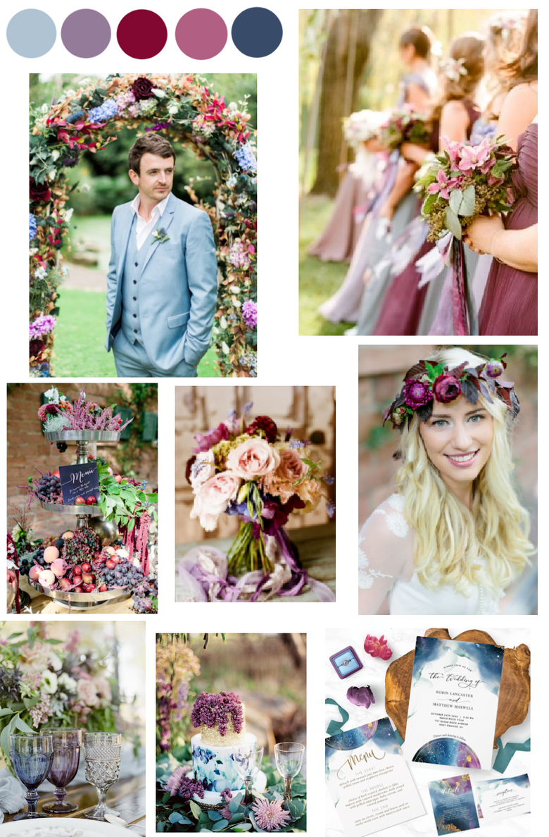 Berry Dusty Blue and Burgundy Wedding Color palette