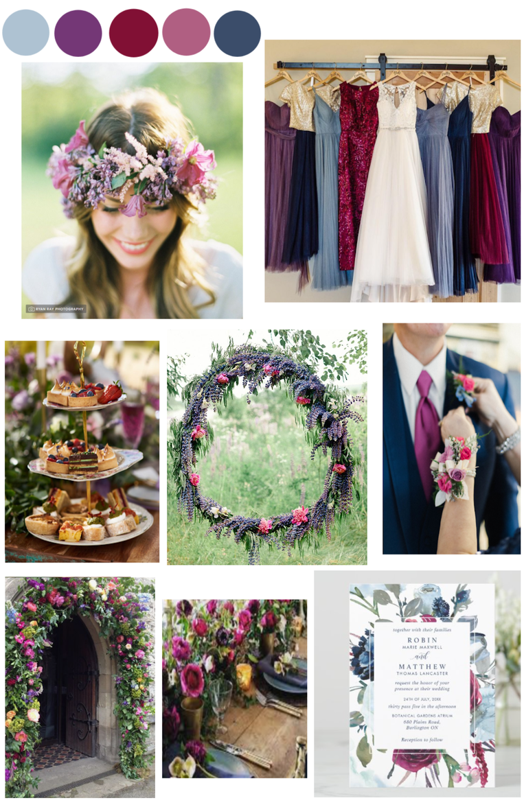 Blue, Berry, Burgundy and Purple Wedding color palette