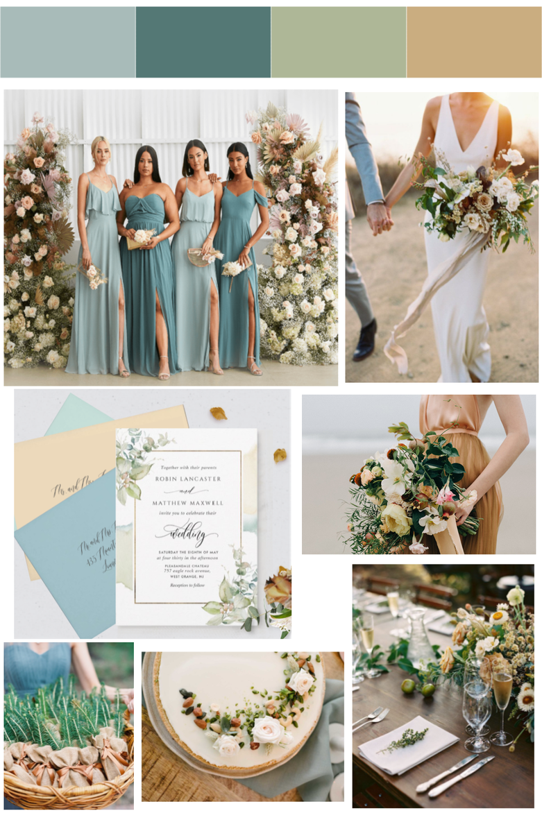 Sage, Sea Glass, Green and Beige Wedding color palette