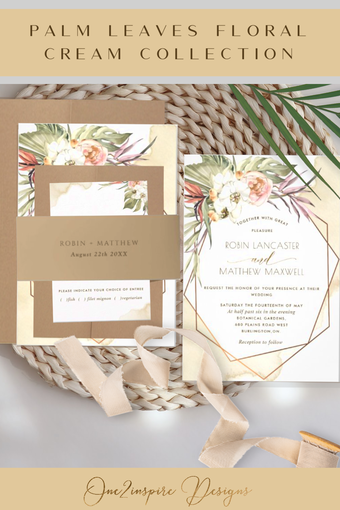 Dried Palm Leaves and Cream Watercolor wedding invitation suite