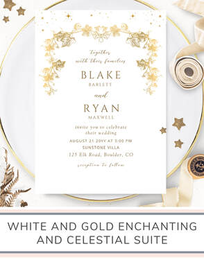 Elegant Vintage White and Gold Enchanting Wedding Invitation Suite