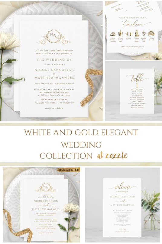 Elegant White and Gold Wedding Invitation Suite Collection