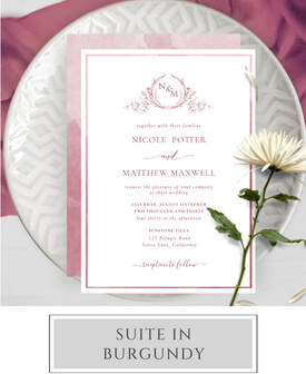 Burgundy Monogram Wedding Invitation Suite