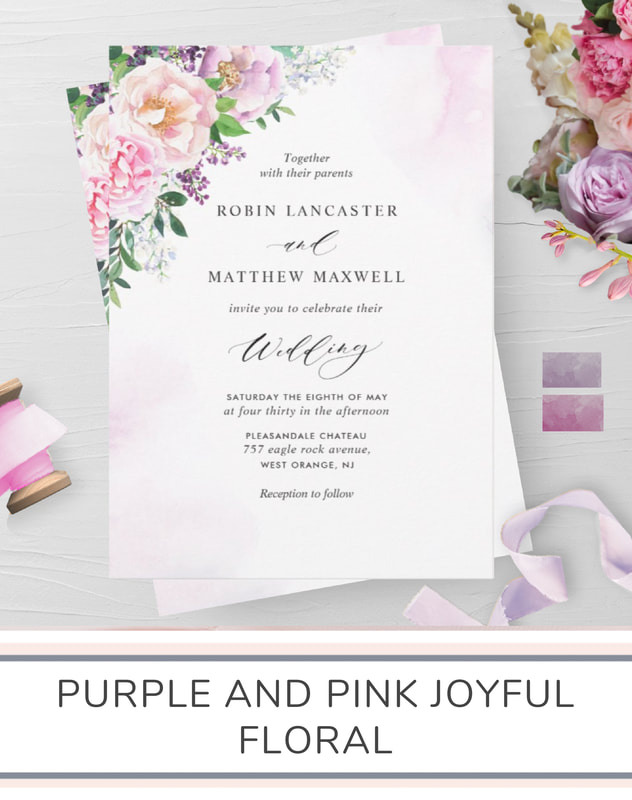 Purple and Pink Joyful Floral Wedding Invitation Suite