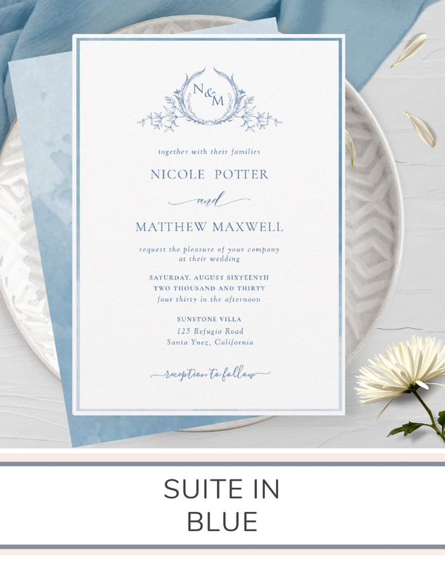 Blue Monogram Wedding Invitation Suite